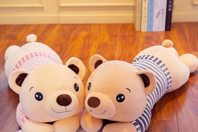 Teddy bear plush toy in striped clothes (2)
