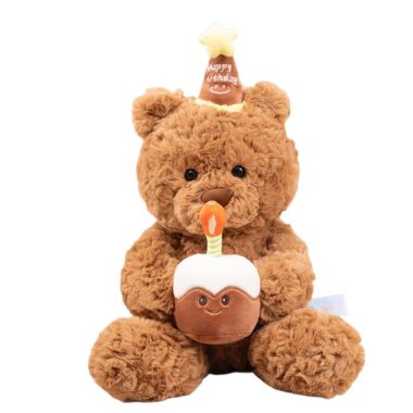 Birthday hat teddy bear plush toy with cake – cute gift for girlfriend and kids