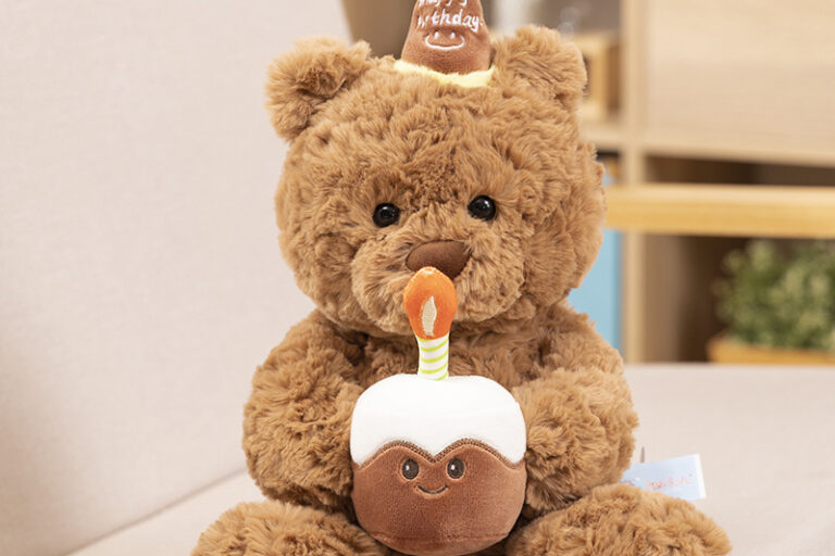 Birthday Hat Teddy Bear Plush Toy – Cute Bear Doll with Cake for Girlfriend & Kids (5) Birthday hat teddy bear plush toy with cake – cute gift for girlfriend and kids