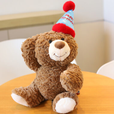 Birthday hat teddy bear plush toy with cake – cute gift for girlfriend and kids