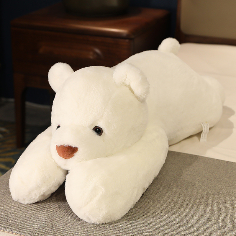 Lying teddy bear pillow plush toy – cute panda and white bear doll for sleep