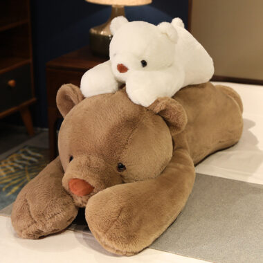  Lying teddy bear pillow plush toy – cute panda and white bear doll for sleep