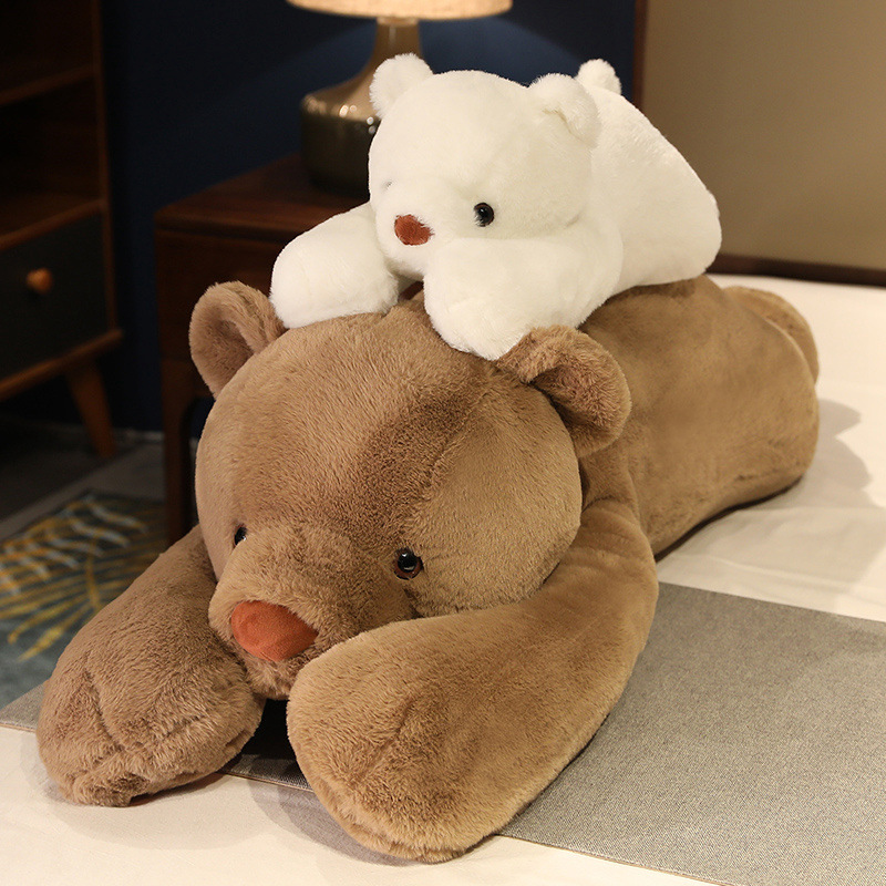 Lying teddy bear pillow plush toy – cute panda and white bear doll for sleep