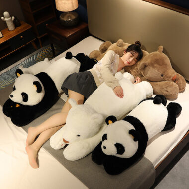  Lying teddy bear pillow plush toy – cute panda and white bear doll for sleep