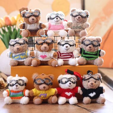Sweater Teddy Bear Keychain Plush Toy with Pilot Hat
