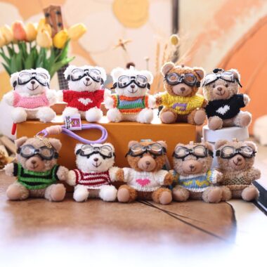 Sweater Teddy Bear Keychain Plush Toy with Pilot Hat