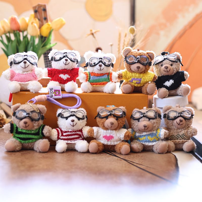 Sweater Teddy Bear Keychain Plush Toy with Pilot Hat