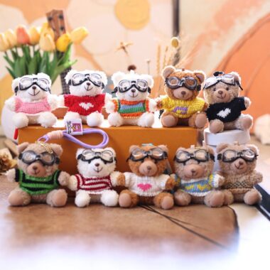 Sweater Teddy Bear Keychain Plush Toy with Pilot Hat