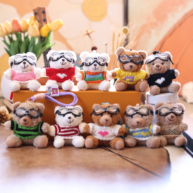 Sweater Teddy Bear Keychain Plush Toy with Pilot Hat