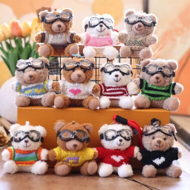 Sweater Teddy Bear Keychain Plush Toy with Pilot Hat