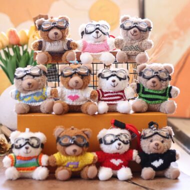 Sweater Teddy Bear Keychain Plush Toy with Pilot Hat