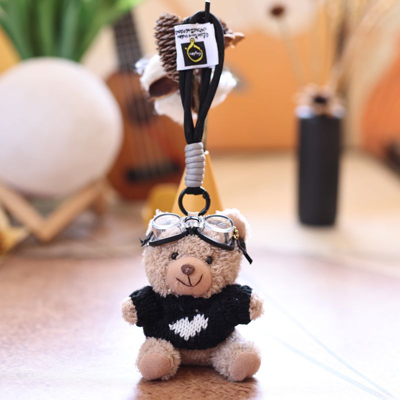 Sweater Teddy Bear Keychain Plush Toy with Pilot Hat