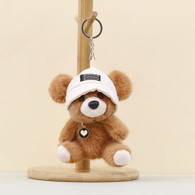  Cute teddy bear plush keychain with cartoon hat