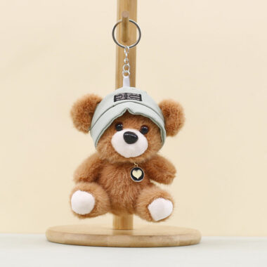 Cute teddy bear plush keychain with cartoon hat