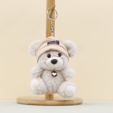  Cute teddy bear plush keychain with cartoon hat