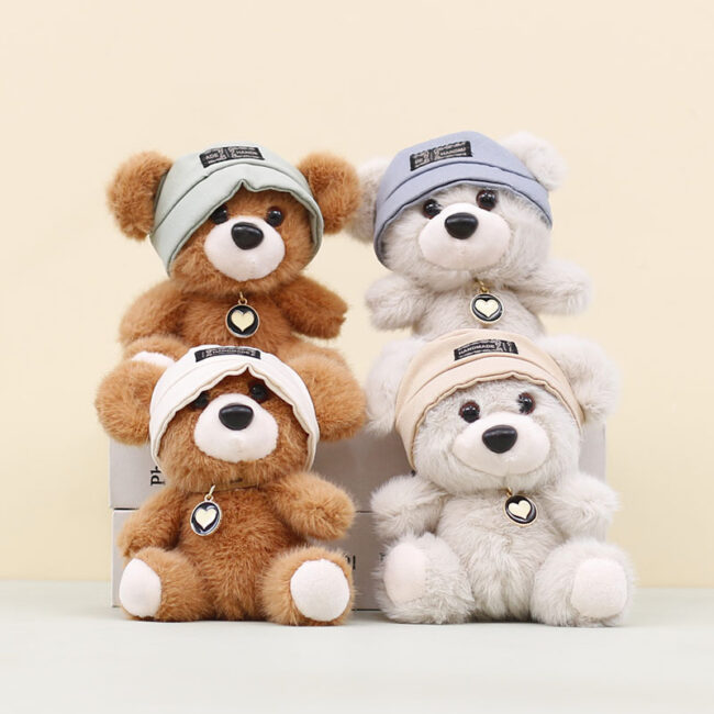 Cute teddy bear plush keychain with cartoon hat