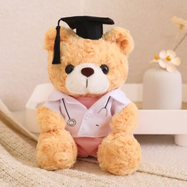 Graduation teddy bear plush in white – student doctor nurse bear doll gift