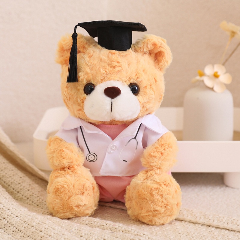 Graduation teddy bear plush in white – student doctor nurse bear doll gift