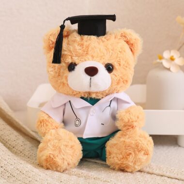 Graduation teddy bear plush in white – student doctor nurse bear doll gift