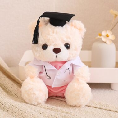 Graduation teddy bear plush in white – student doctor nurse bear doll gift