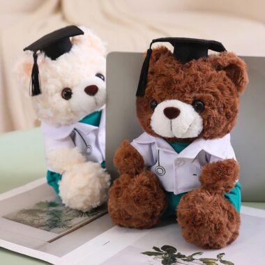 Graduation teddy bear plush in white – student doctor nurse bear doll gift