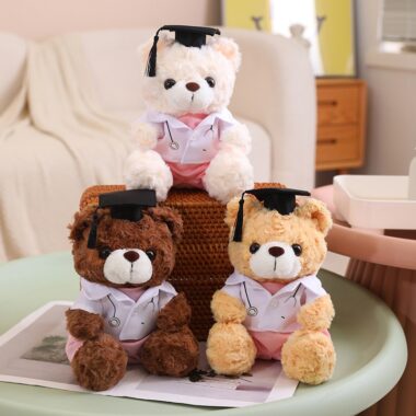 Graduation teddy bear plush in white – student doctor nurse bear doll gift