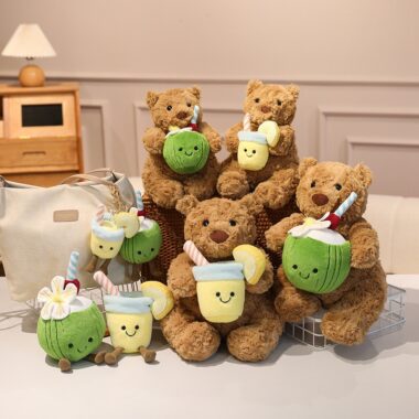 Jellycat Coral Coconut Bear Plush Toy with Lemon Soda Theme