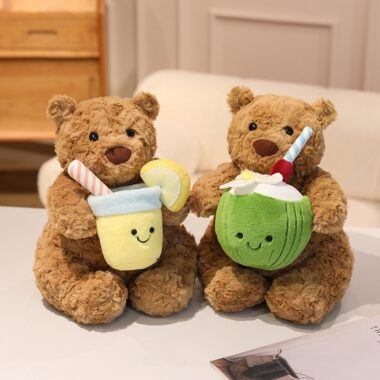 Jellycat Coral Coconut Bear Plush Toy with Lemon Soda Theme