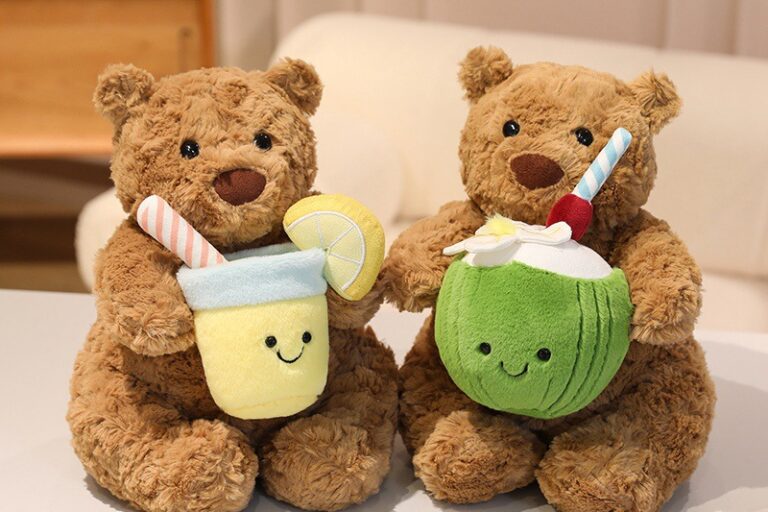 Jellycat Summer Coral Coconut Bear Plush Toy – Lemon Soda Barcelona Bear Doll (2) Jellycat Coral Coconut Bear Plush Toy with Lemon Soda Theme