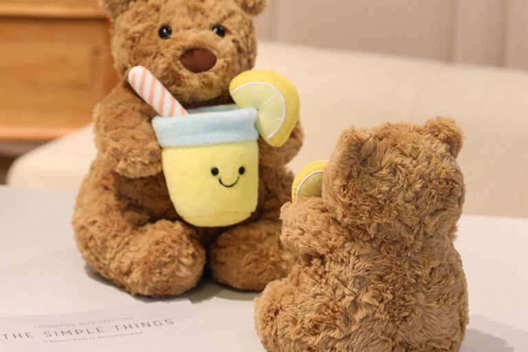 Jellycat Summer Coral Coconut Bear Plush Toy – Lemon Soda Barcelona Bear Doll (3) Jellycat Coral Coconut Bear Plush Toy with Lemon Soda Theme