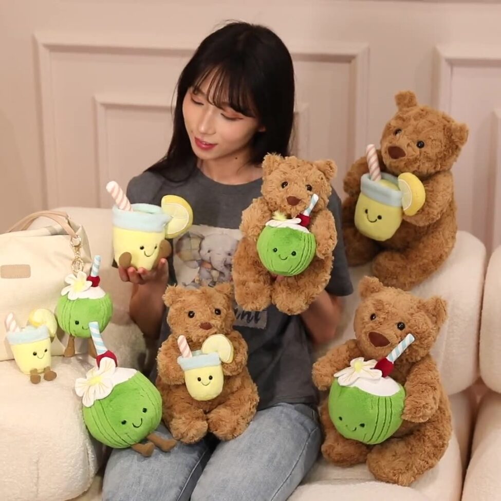 Jellycat Coral Coconut Bear Plush Toy with Lemon Soda Theme