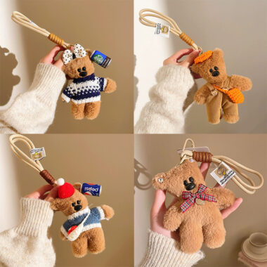 Mr. Bean teddy bear keychain plush toy backpack pendant for kids