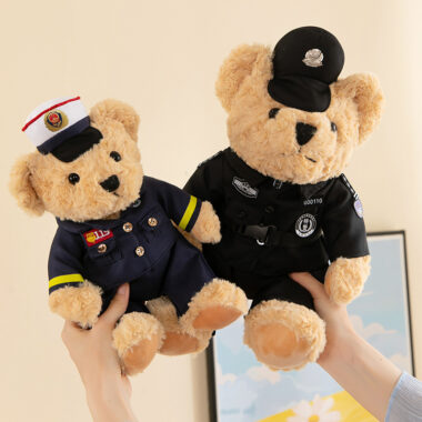 Police and firefighter teddy bear plush doll in soft uniform