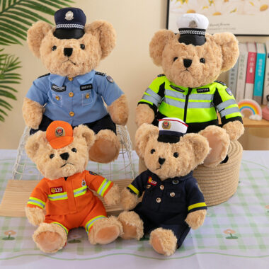 Police and firefighter teddy bear plush doll in soft uniform