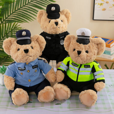 Police and firefighter teddy bear plush doll in soft uniform