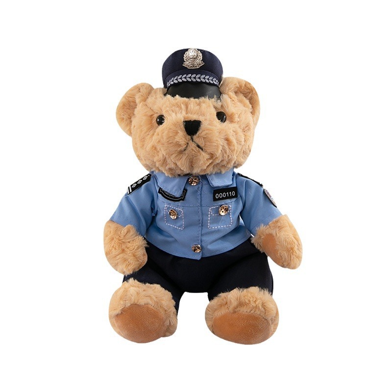 Police and firefighter teddy bear plush doll in soft uniform