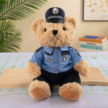 Police and firefighter teddy bear plush doll in soft uniform