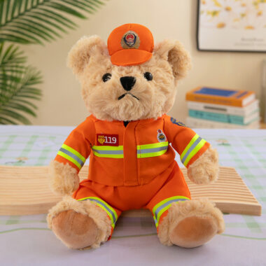 Police and firefighter teddy bear plush doll in soft uniform