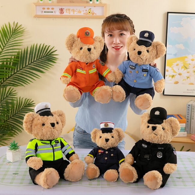 Police and firefighter teddy bear plush doll in soft uniform