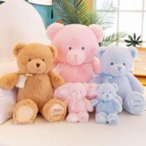 Soft teddy bear plush with ribbon and cute smile